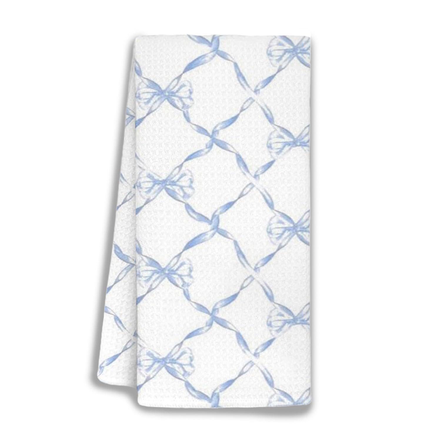 Blue Bow Kitchen Towels, Coquette Bathroom Decor, Trendy Blue And White Decorati