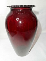 Royal Ruby Red Glass Scalloped Rim Large 9&quot; Anchor Hocking Vase 1950&#39;s - £15.80 GBP