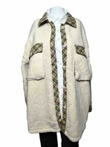 New Simply Southern Womens Large Sherpa Jacket Cream &amp; Green Plaid - AC - $25.29