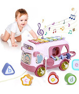 Musical Sensory Bus Toys with Xylophone Shape Sorter, Pull Along Baby To... - $40.99 CAD