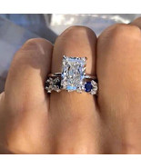 6Ct Radiant Cut Simulated Diamond Blue Sapphire Bridal Wedding Ring Set ... - £95.84 GBP