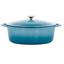 MegaChef 7 qts Oval Enameled Cast Iron Casserole in Blue - £67.82 GBP