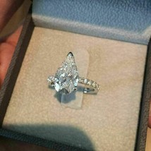 Solid 14k White Gold 2.80Ct Pear Cut Simulated Diamond Engagement Ring in Size 7 - £214.62 GBP