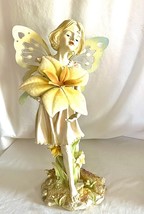 18 In Detailed Resin Fairy Sculpture with Metal Flower and Wings Indoor Outdoor - £30.69 GBP