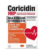 Coricidin HBP Max Strength Cold, Cough &amp; Flu Medicine, 24 Liquid Gels Ex... - £11.71 GBP
