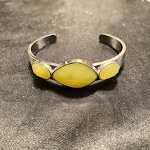 Y2k  Silver Plated Yellow Lucite Crystal Embellished Cuff Bracelet - £15.62 GBP