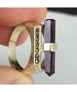 STERLING SILVER &amp; AMETHYST crystal ladies ring band .925 size 8 ESTATE S... - €36,34 EUR