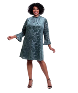 New London Times Women&#39;s Mockneck Burnout Velvet Trapeze Dress Green Siz... - $59.39