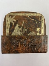 Egyption Design Vintage Coasters With Holder Leather With Gold - $12.07