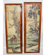 Pair Vtg Mid 20th Century Asian Horse Lithographs on Solid Wood Boards 2... - £74.72 GBP