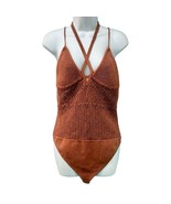 Abercrombie and Fitch Brown Thong Knit Crochet Halter Strappy Bodysuit S... - $48.41 CAD