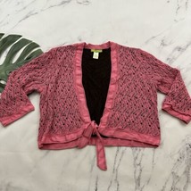 Sigrid Olsen Vintage y2k Cropped Cardigan Sweater Size XL Pink Brown Cro... - $32.66