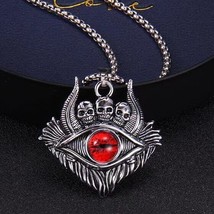Men&#39;s Baphomet Skull Red Evil Eye Pendant Necklace Punk Jewelry Chain 24... - £9.48 GBP