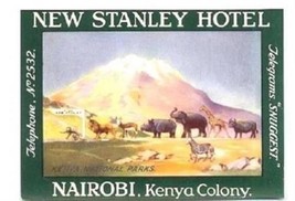 New Stanley Hotel Luggage Label Nairobi Kenya Colony National Parks Zebr... - £20.85 GBP