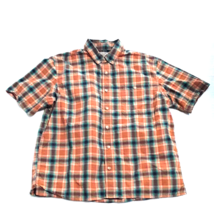 Duluth Trading Men&#39;s Large Relaxed Short Sleeve Plaid Rust Green - £12.03 GBP