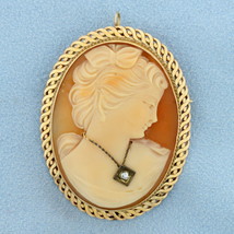 Large Vintage Diamond Cameo Pendant or Pin in 14K Yellow Gold - £602.43 GBP