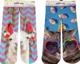 2 Pair NWT Rock &amp; Rose Lama &amp; Cat In Shades Thin Socks, One Size Fits Most  - $15.72