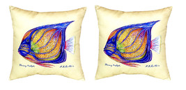 Pair of Betsy Drake Blue Ring Angelfish Yellow No Cord Pillows 18 In. X 18 In. - £62.12 GBP