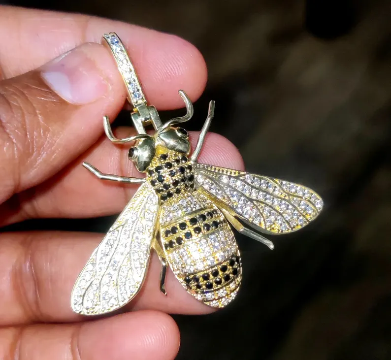  2Ct Round Diamond Lab-Created Cluster Honey Bee Pendant 14K Yellow Gold... - $149.99