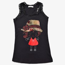 Girl Beaded Lace Hearts Black Tank Top Embellished Sequin Womens - £18.03 GBP