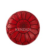 Moroccan leather pouf, round pouf, berber pouf, red pouf with black embr... - $95.73 CAD