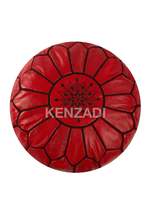 Moroccan leather pouf, round pouf, berber pouf, red pouf with black embr... - £54.13 GBP