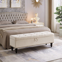 59&quot; Bed Bench Ottoman with Storage Beige Fabric - £185.98 GBP