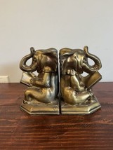 PAIR Vintage MCM ELEPHANTS BOOKS Lucky Trunk BOOKENDS Cast Metal Library... - £38.26 GBP