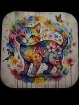 Refrigerator Magnet – Rainbow Floral Cat – Colorful Watercolor Cat Art - $6.62 CAD