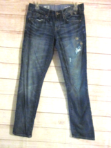 Gap 1969 Real Straight Jeans Women&#39;s Size 2 Blue Distressed Embroidered ... - $8.99
