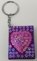 Diary Keychain Purple Glitter Heart Blank Writable Paper Vintage - £9.65 GBP