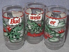 Budweiser Bud Weis Er Frog Beer Bier Glasses 1995 Set of 3  -A-  - £14.12 GBP