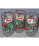Budweiser Bud Weis Er Frog Beer Bier Glasses 1995 Set of 3  -A-  - $17.95