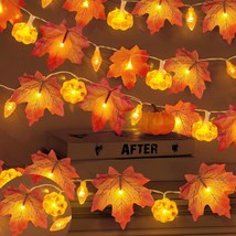 2 Pack &amp; Timer Fall Garland with Pinecone Pumpkin Lights Halloween Decor... - $14.99