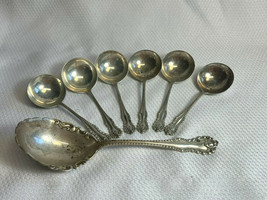 Antique C.F.Rudolph Sterling Silver 166.78G  Serving Spoon &amp; 6 Soup Spoons - $239.95