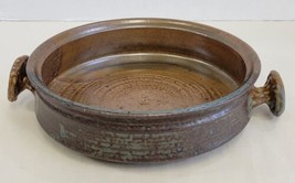 Hand Studio Crafted Pottery Signed Casserole Handles Round 9.5&quot; Dia - £12.45 GBP