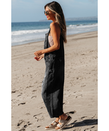 Black Distressed Bib Pocket Wide Leg Denim Overall - $39.93
