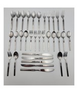 Vtg Set of 33 US Stainless United Silver Korea 2 Flowers Flatware Rare - $68.56 CAD