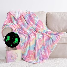 Glow In The Dark Unicorn Throw Blanket For Boys Girls, Luminous Rainbow Blanket  - £25.30 GBP