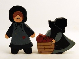 2 Amish Women Wooden Figurines, Abstract Cutouts, Hand Painted, Vintage,... - $9.75