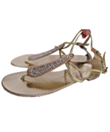 GIUSEPPE ZANOTTI  Pink and Yellow Gold Flat Sandals with Crystals - Size... - $99.00