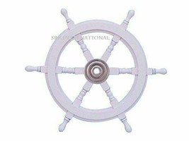 24&quot; Deluxe Class Wooden and Brass Decorative Ship Nautical Steering White Wheel - £79.43 GBP