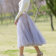 Gray Layered Tulle Tutu Skirt Outfit Women Custom Plus Size Midi Tulle Skirt image 3