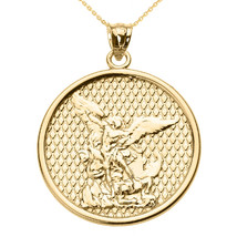 14K Solid Yellow Gold St. Saint Michael The Archangel Pendant Necklace - £218.61 GBP+
