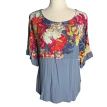 DG2 Diane Gilman Dolman Sleeve T Shirt Blouse XS Blue Floral Short Sleeve HSN - £14.74 GBP