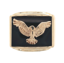 14k Yellow Gold Men&#39;s Genuine Natural Black Onyx Ring with Eagle Size 14 #J6533 - £1,291.84 GBP