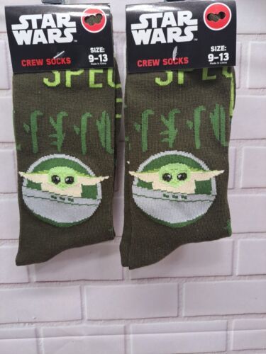 2 Pair, Disney Star Wars Grogu In Pram Baby Yoda Novelty Crew Socks 9-13, NWT