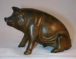AC Williams Cast Iron Golden Still Penny Bank Pig or Hog Sitting on Hind... - $160.00