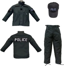 Kids 7pc Black Tactical POLICE Uniform Ultimate Law Enforcement Dreams Unleashed - £71.43 GBP