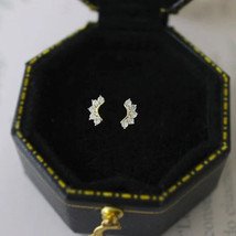 9ct Solid Gold Crown Jr Stud Zirconia Earrings Handmade - Crest, sparkle, 9K, - £65.49 GBP